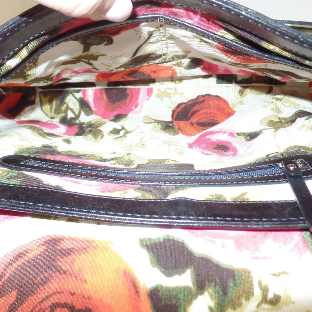 Kate Spade Soft Black Leather Flap Closure Bright Floral Lining Handbag - Picture 7 of 12